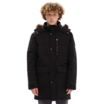 Emerson Long Puffer Jacket With Fur in Hood Black