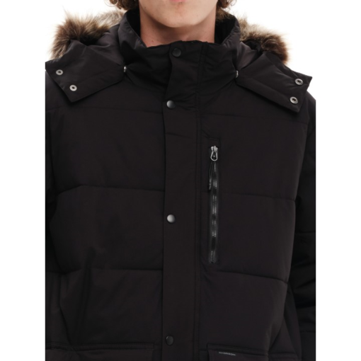 Emerson Long Puffer Jacket With Fur in Hood Black