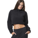 Body Action Half-Zip Sherpa Long-Sleeve Fleece Top Black