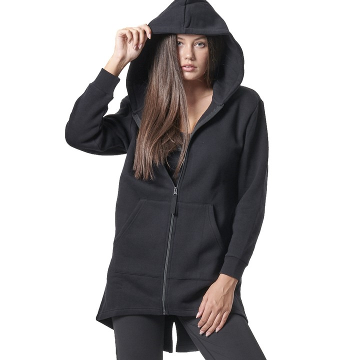 Body Action Long Fishtail Hooded Jacket Black