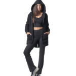 Body Action Long Fishtail Hooded Jacket Black