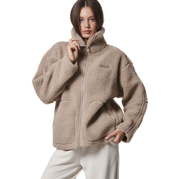 Body Action Zip-Through Sherpa Jacket Fossil Beige