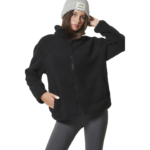 Body Action Zip Up Sherpa-Fleece Jacket Black