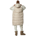 Body Action Knee Length Hooded Puffer Vest French Oak Beige