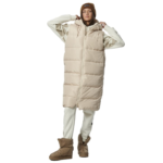 Body Action Knee Length Hooded Puffer Vest French Oak Beige