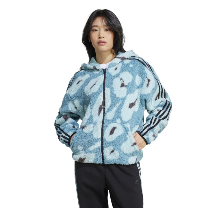 adidas Essentials 3-Stripes Animal Print High Pile Full-Zip Hoodie