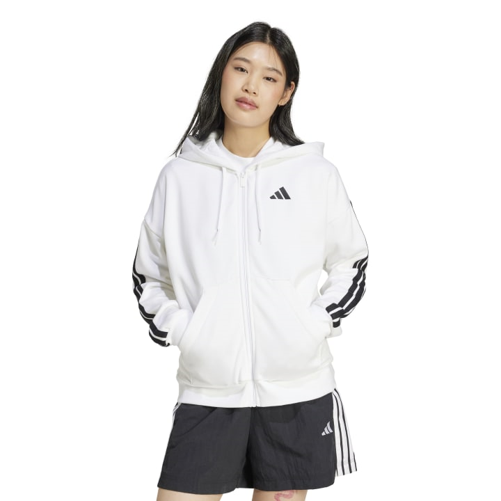 adidas Essentials 3-Stripes Full-Zip Fleece Hoodie Ζακέτα Λευκή