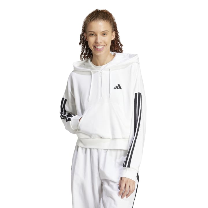 adidas Essentials 3-Stripes French Terry Quarter-Zip Hoodie Ζακέτα Λευκή