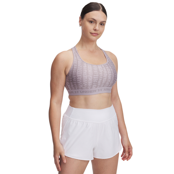 Under Armour Crossback Mid Print Bra Γυναικείο Αθλητικό Μπουστάκι Ροζ