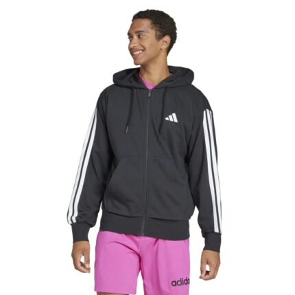 adidas Essentials 3-Stripes French Terry Full-Zip Hoodie Ανδρική Ζακέτα Μαύρη