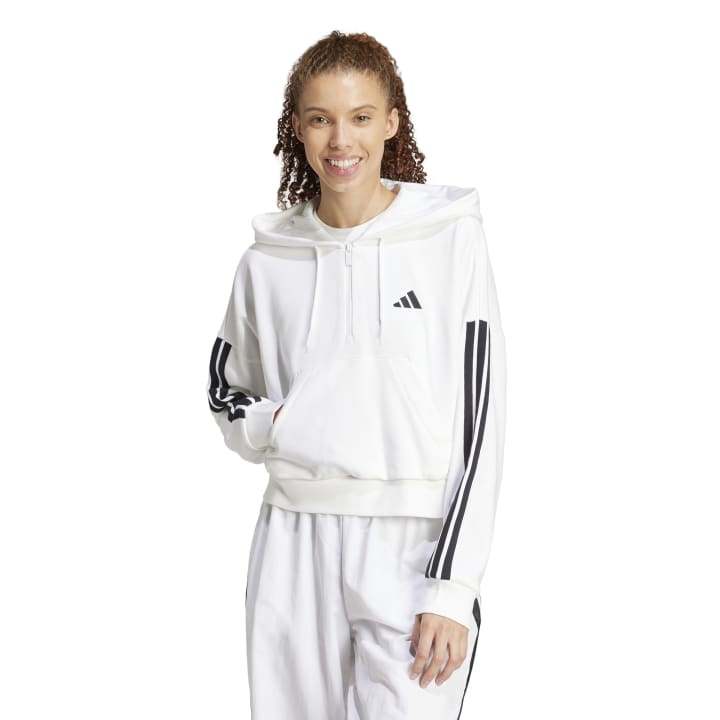 adidas Essentials 3-Stripes French Terry Quarter-Zip Hoodie Φούτερ Λευκό