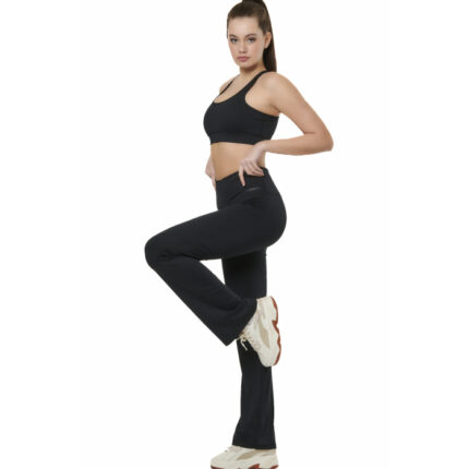 Body Action High Waisted Wide-Leg Leggings Black Γυναικείο Κολάν Καμπάνα