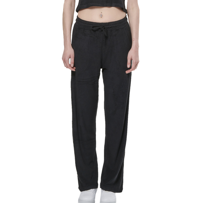 Body Action Beach Wide-Leg Pants Black Παντελόνι Πετσετέ Μαύρο