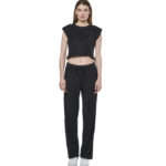 Body Action Beach Wide-Leg Pants Black Παντελόνι Πετσετέ Μαύρο