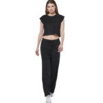 Body Action Beach Wide-Leg Pants Black Παντελόνι Πετσετέ Μαύρο