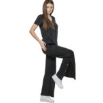 Body Action Wide-Leg Trousers Black Γυναικείο Παντελόνι Φαρδύ με Κουμπιά Μαύρο