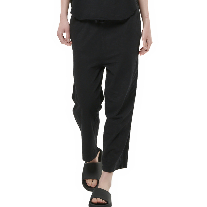 Body Action Natural Dye Slub Beach Crop Pants Black Γυναικείο Παντελόνι Κάπρι Μαύρο