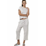 Body Action Natural Dye Slub Beach Crop Pants White Γυναικείο Παντελόνι Κάπρι Λευκό