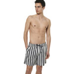 Body Action Crepe Swimming Shorts Ecru Stripes Ανδρικό Μαγιό Ριγέ Μαύρο / Εκρού