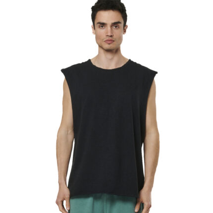 Body Action Natural Dye Slub Sleeveless Tee Black Ανδρικό Αμάνικο Μαύρο