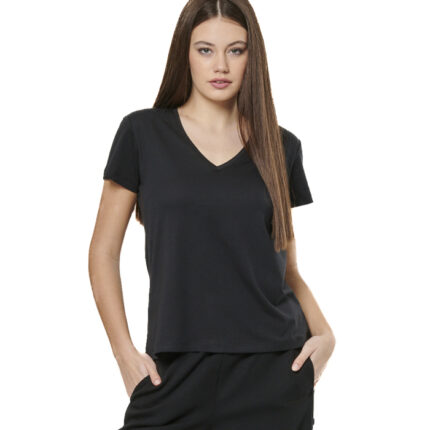 Body Action V-Neck T-Shirt Black Alyssum Γυναικείο Κοντομάνικο Μαύρο