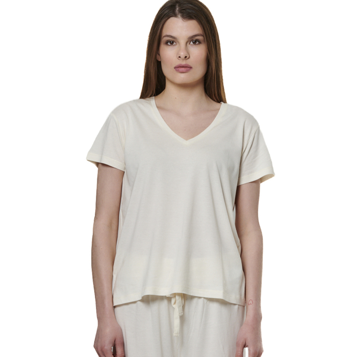 Body Action V-Neck T-Shirt White Alyssum Γυναικείο Κοντομάνικο Λευκό