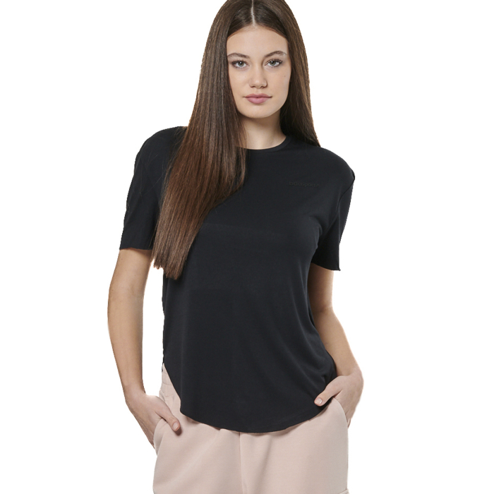 Body Action Modal Blend Raw Cut T-Shirt Black Γυναικείο Κοντομάνικο Μαύρο