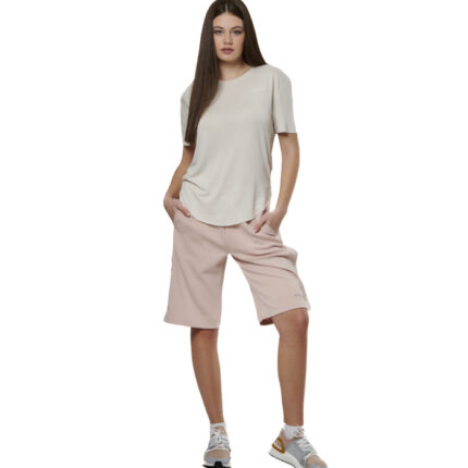 Body Action Modal Blend Raw Cut T-Shirt Salt Ecru Γυναικείο Κοντομάνικο Εκρού