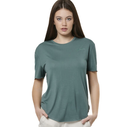 Body Action Modal Blend Raw Cut T-Shirt Pine Green Γυναικείο Κοντομάνικο Βεραμάν