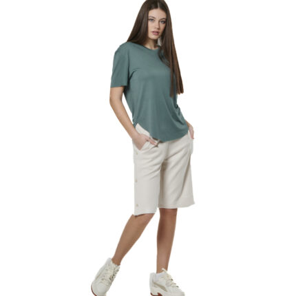 Body Action Modal Blend Raw Cut T-Shirt Pine Green Γυναικείο Κοντομάνικο Βεραμάν