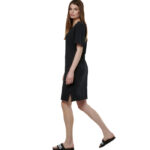 Body Action Slub V-Neck Dress Black Γυναικείο Φόρεμα Μαύρο