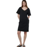 Body Action Slub V-Neck Dress Black Γυναικείο Φόρεμα Μαύρο