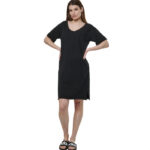 Body Action Slub V-Neck Dress Black Γυναικείο Φόρεμα Μαύρο