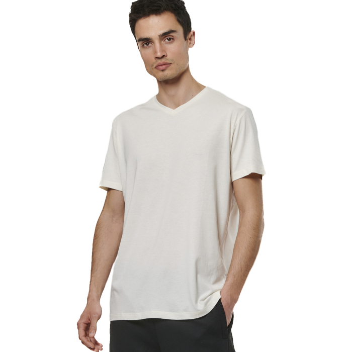 Body Action V-Neck T-Shirt White Alyssum Ανδρικό Κοντομάνικο Λευκό