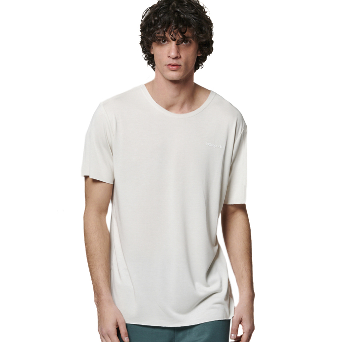 Body Action Modal Blend Raw Cut T-Shirt Salt Ecru Ανδρικό Κοντομάνικο Εκρού