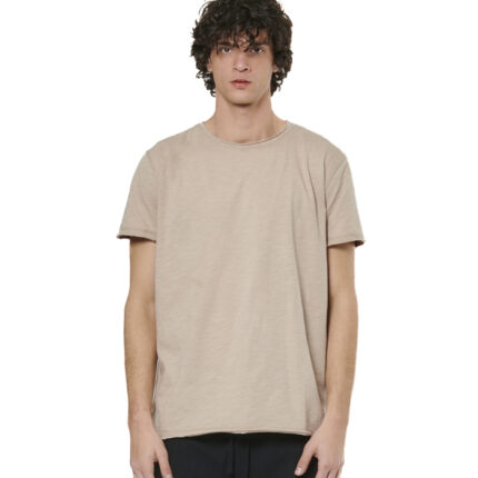 Body Action Slub Textured T-Shirt Taupe Grey Ανδρικό Κοντομάνικο Μπεζ