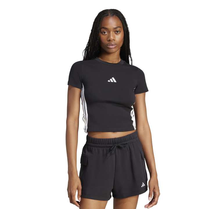 adidas Essentials 3-Stripes Slim Baby Tee Γυναικείο Κοντομάνικο Crop Μαύρο