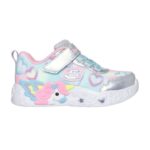 Skechers Unicorn Charmer - Lil Heart Sparkles Βρεφικά Sneakers με Φωτάκια Ασημί / Σιέλ / Ροζ