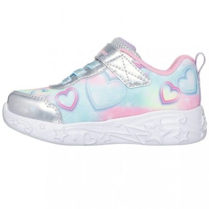 Skechers Unicorn Charmer - Lil Heart Sparkles Βρεφικά Sneakers με Φωτάκια Ασημί / Σιέλ / Ροζ
