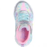 Skechers Unicorn Charmer - Lil Heart Sparkles Βρεφικά Sneakers με Φωτάκια Ασημί / Σιέλ / Ροζ