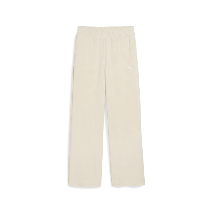 Puma Ess Elevated Velour Rib Straight Leg Pants Γυναικείo Παντελόνι Εκρού
