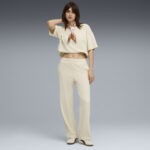 Puma Ess Elevated Velour Rib Straight Leg Pants Γυναικείo Παντελόνι Εκρού