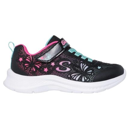 Skechers Jumpsters 2.0 - Butterfly Flush Παιδικά Παπούτσια Τρεξίματος Με Σκρατς Μαύρα / Σιελ / Φουξ