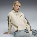 Puma Ess Graphic Animal Comfort Hoodie FL Γυναικείο Φούτερ με Κουκούλα Μπεζ / Λεοπάρ