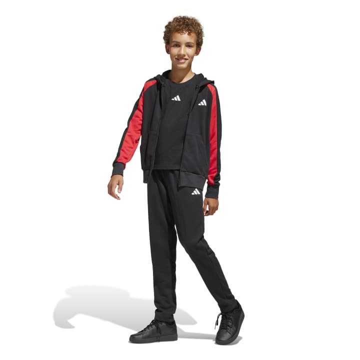 adidas Seasonal Essentials Colorblock Track Suit Kids Παιδικό Σετ με Κουκούλα Μαύρο / Κόκκινο