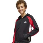 adidas Seasonal Essentials Colorblock Track Suit Kids Παιδικό Σετ με Κουκούλα Μαύρο / Κόκκινο