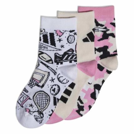 adidas K Doodle Socks 3P Παιδικές Κάλτσες Λευκές / Μπεζ / Ροζ