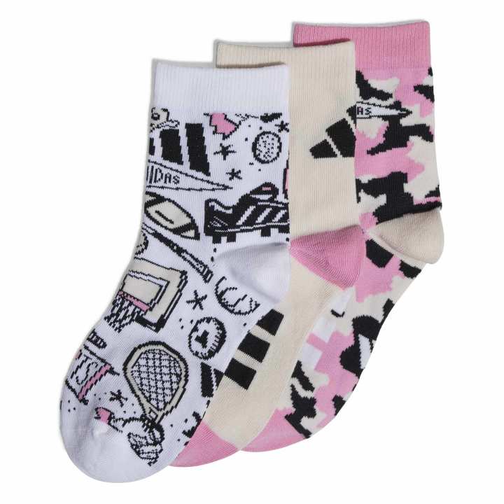 adidas K Doodle Socks 3P Παιδικές Κάλτσες Λευκές / Μπεζ / Ροζ