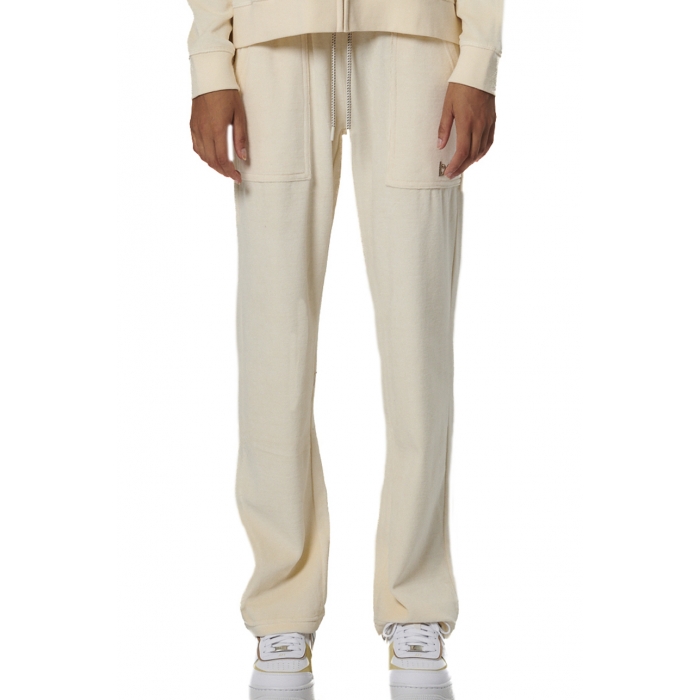 Body Action Basic Velour Pants Birch Cream Γυναικείο Παντελόνι Βελούδο Εκρού
