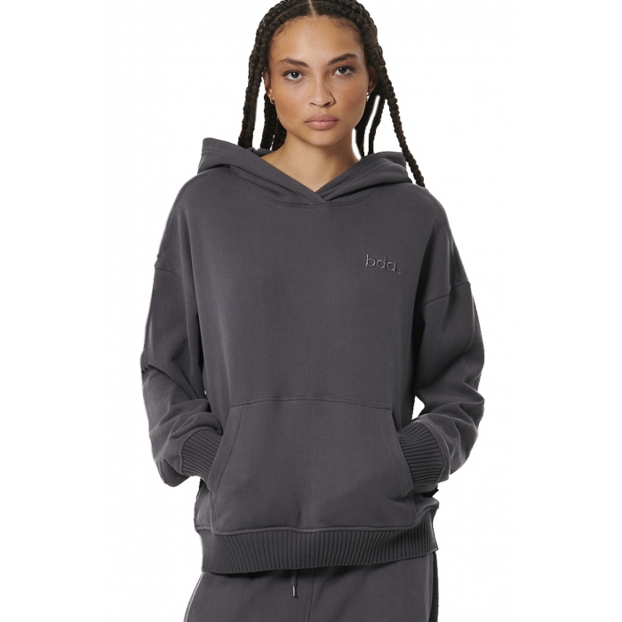 Body Action Relaxed Cotton Terry Hoodie Pinstripe Grey Γυναικείο Φούτερ με Κουκούλα Γκρι